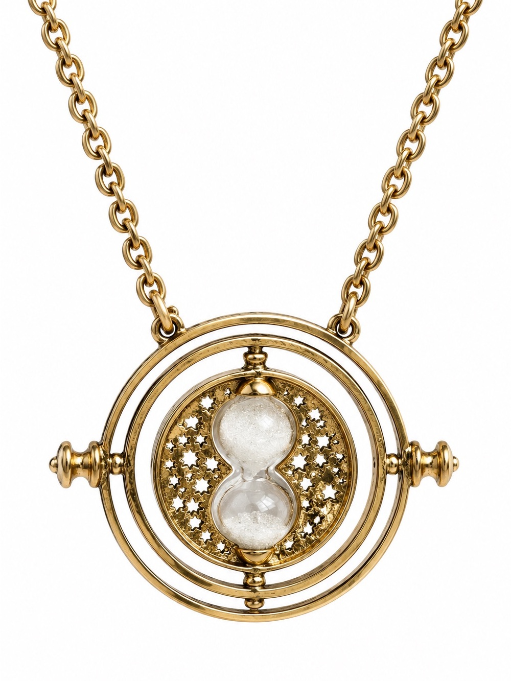 Harry Potter Style Time Turner Hourglass Rotating Pendant Necklace Gold